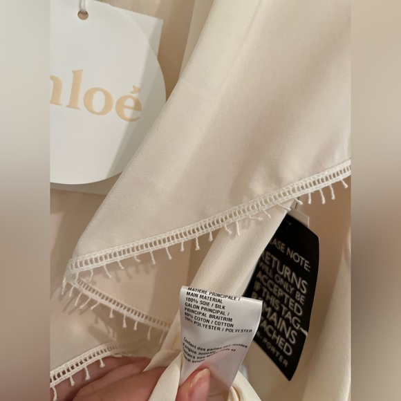 Chloé Ruffled Collar Silk Crepe de Chine Blouse Button Front V-Neck White NWT - Picture 7 of 14